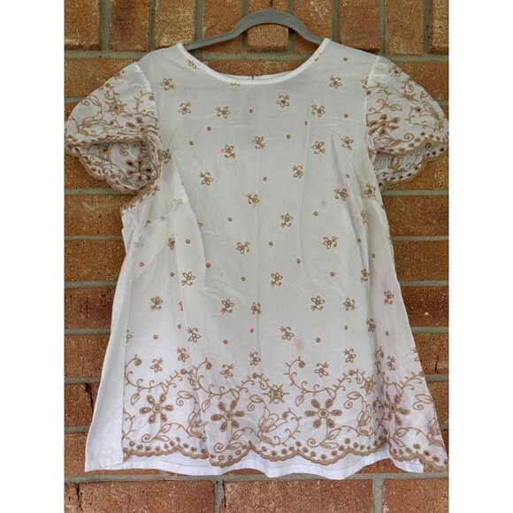 Lane Bryant  White & Beige Embroidered Cotton Blend Short Sleeve Tunic Top - Picture 10 of 11